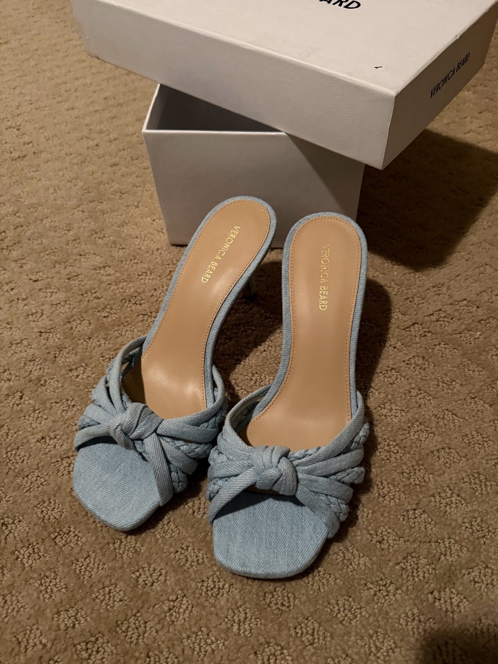 Veronica Beard Misa Braided Denim Knot Kitten Heel Sandals 7.5 - Picture 8 of 10
